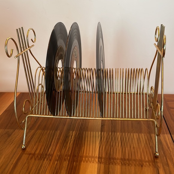 ***SOLD****Mid Century Modern Vintage Gold Metal 45 Record LP Stand Music - Picture 11 of 15